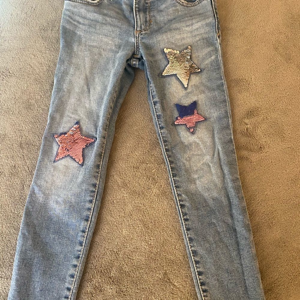 GAP super Skinny Ankle Jeans/Jeggings Sequin Stars size 7 girls *slim*